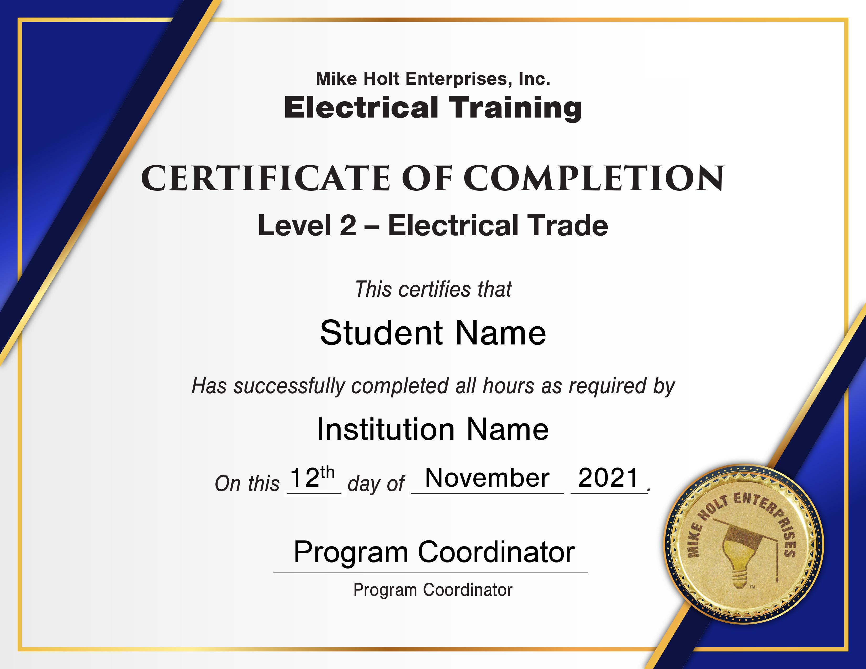 Certificate of Completion for Level 2