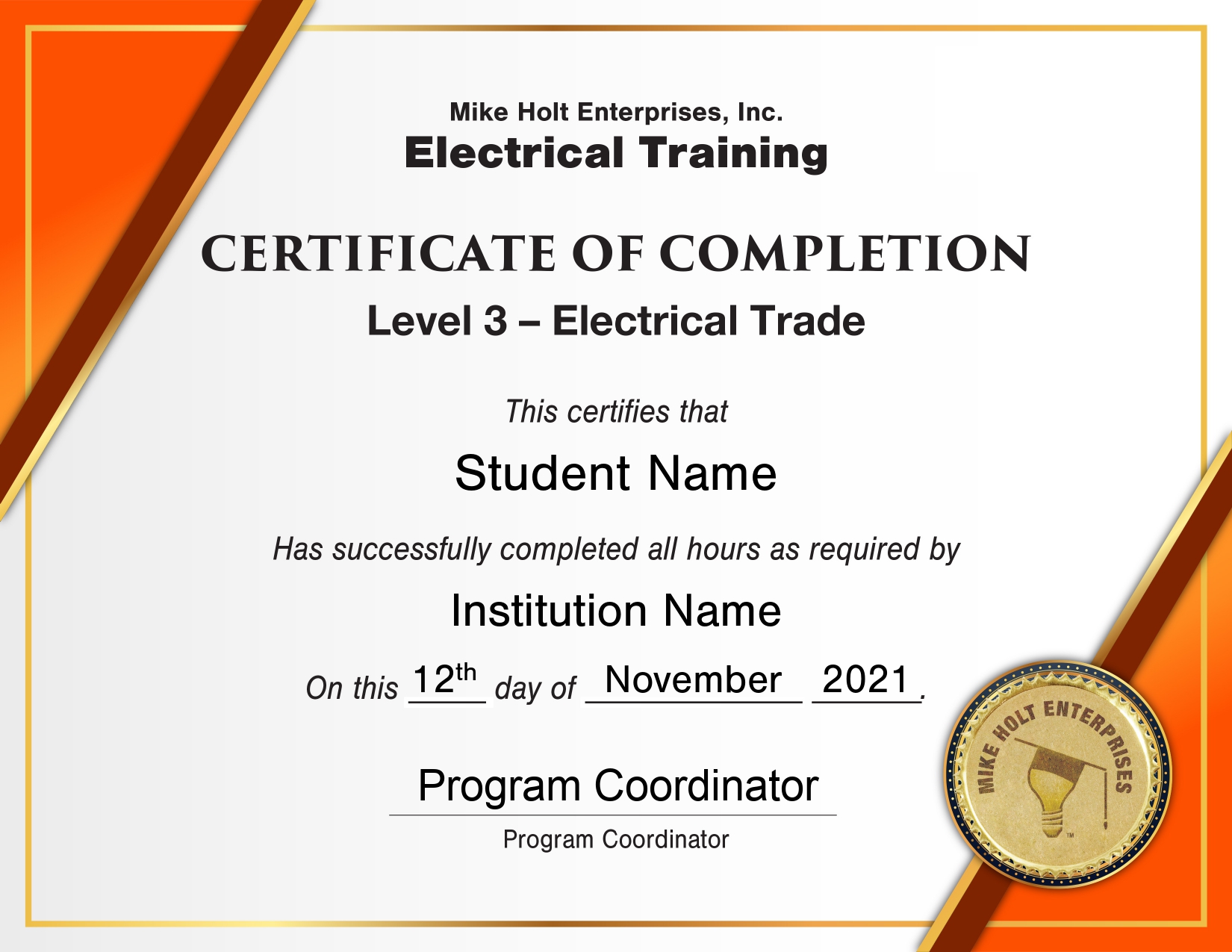 Certificate of Completion for Level 3