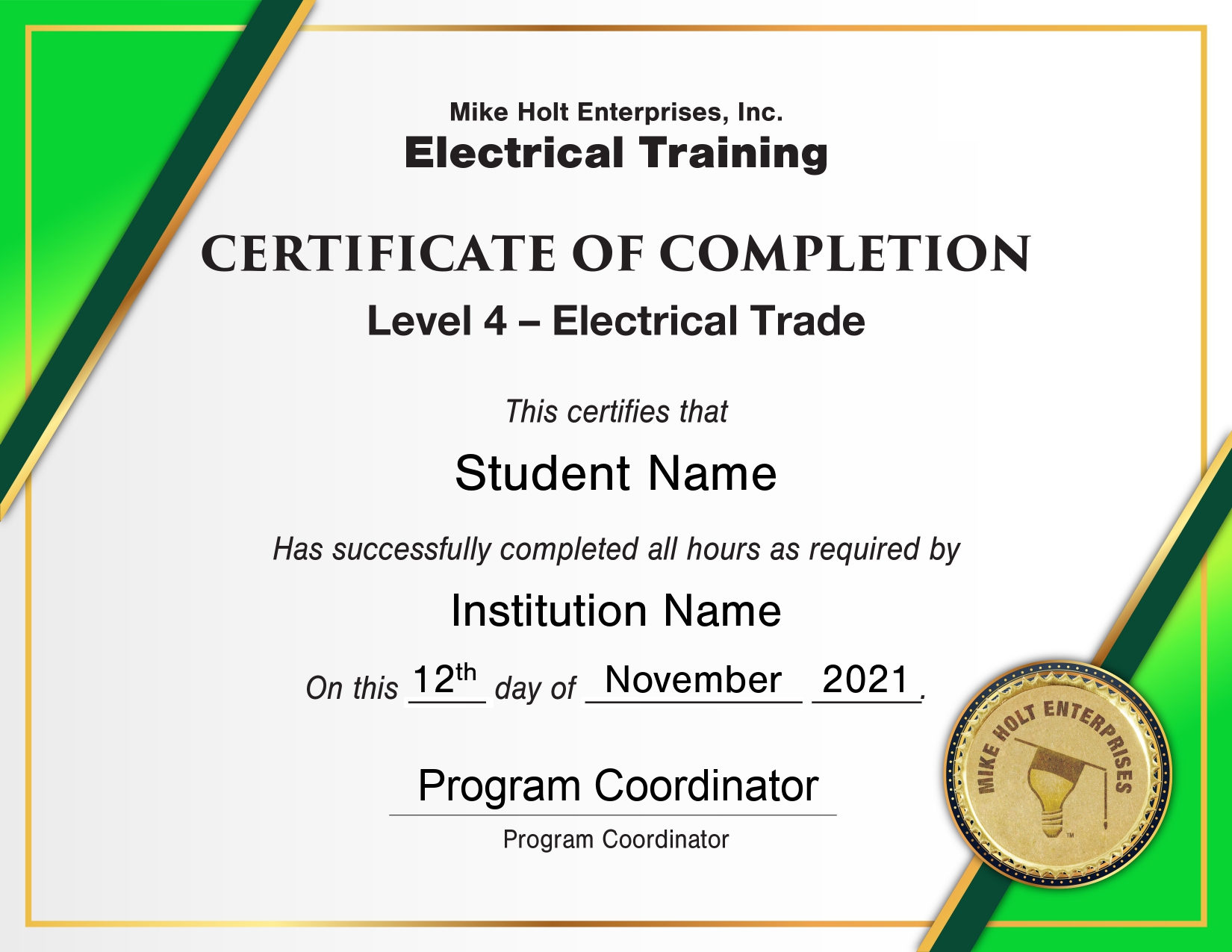 Certificate of Completion for Level 4